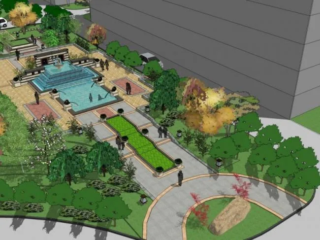 Sketchup Landscape Model | Square Landscape, Classical Style