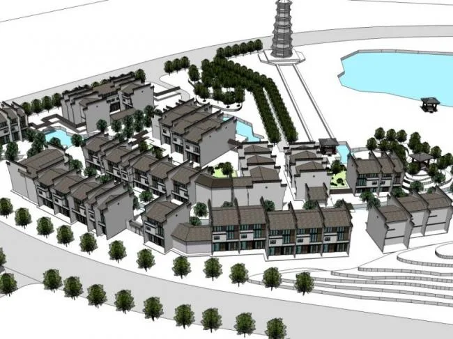 Sketchup Residential Model | Huizhou style row houses, modern Chinese style