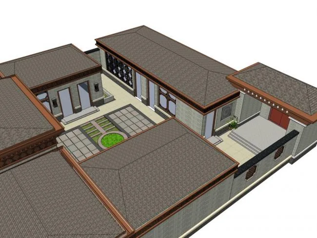 Sketchup Residential Model | Multi-story Courtyard, Chinese Style