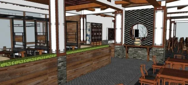 Sketchup Business Model | Multi story Hotel Restaurant, Modern Style