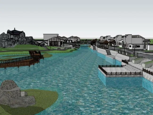 Sketchup Landscape Model | Waterfront Landscape, Chinese Style