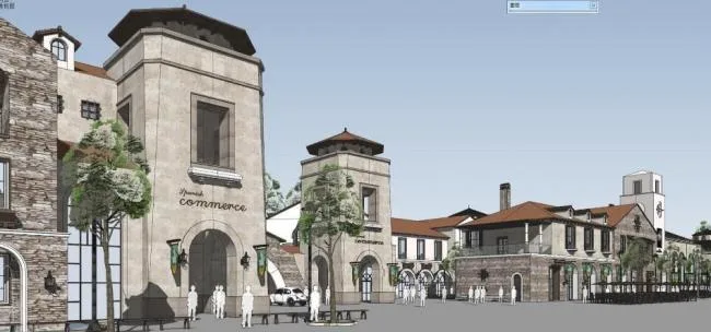 Sketchup Business Model | Multi story Romantic Commercial Street, Tuscany, Classical Style