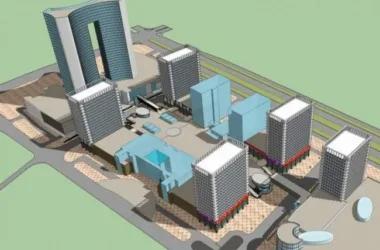 SketchUp Complex Model: Multi-Story Mixed-Use Office Building with Commercial Street and Modern Pedestrian Bridge-BIM WORLD