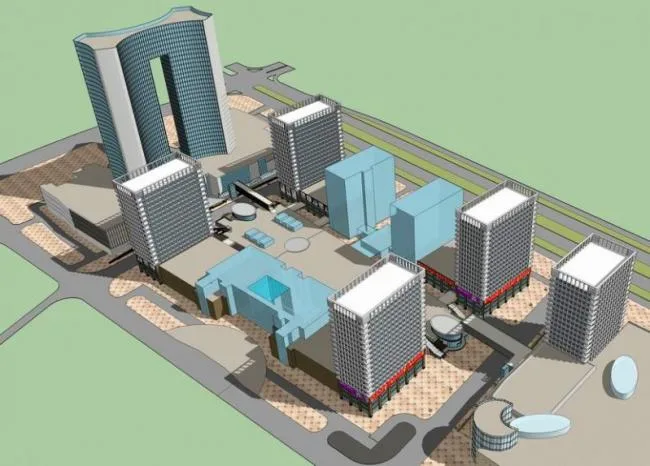 Sketchup Complex Model | Multi story mixed office building, commercial street, complex, pedestrian bridge, modern style