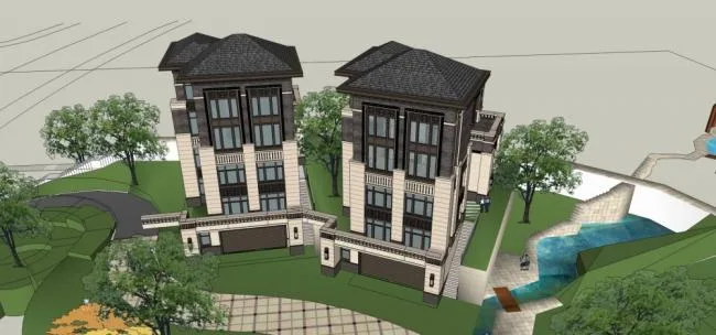 Sketchup Villa Model | Solo Villa, Residential Building, Multi story, New Chinese Style