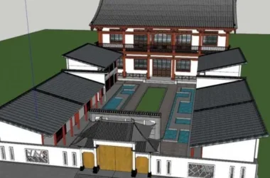 Modern Chinese Multi-Story Courtyard Residential Model in SketchUp-BIM WORLD