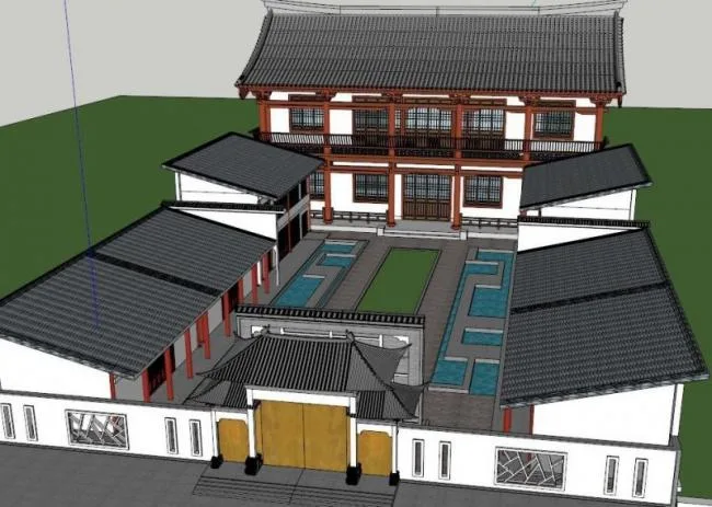 Modern Chinese Multi-Story Courtyard Residential Model in SketchUp