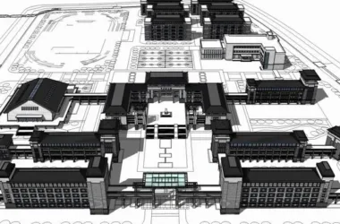 Multi-Story Middle School Campus Model with Chinese Architectural Style in SketchUp-BIM WORLD