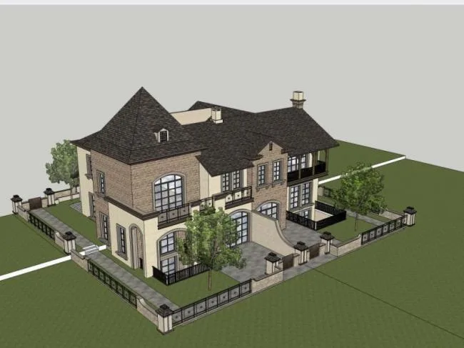 Sketchup Villa Model | Double Split Villa, French Style