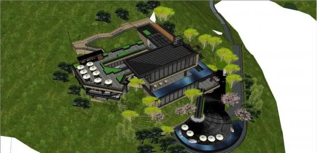 Sketchup Business Model | Multi story Mountain Club, Commercial Building, Modern Style