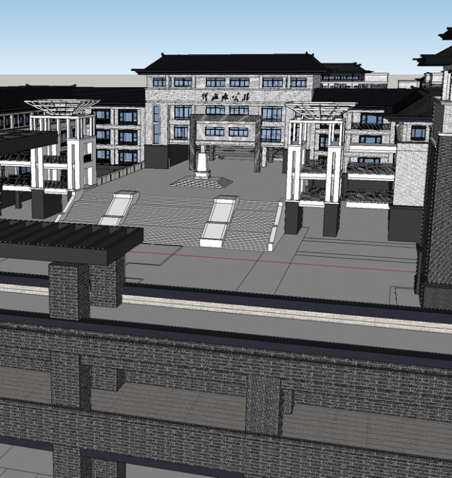 Sketchup Planning Model | Administrative and School Planning, New Chinese Style