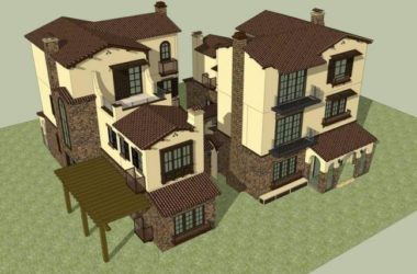 Sketchup Villa Model | Single Family Villa, Spanish Style-BIM WORLD