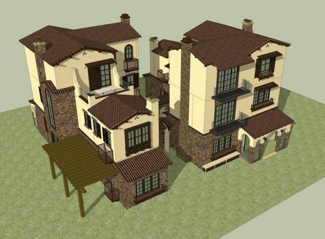 Sketchup Villa Model | Single Family Villa, Spanish Style