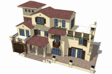 Sketchup Villa Model | Single Family Villa, Spanish Style-BIM WORLD