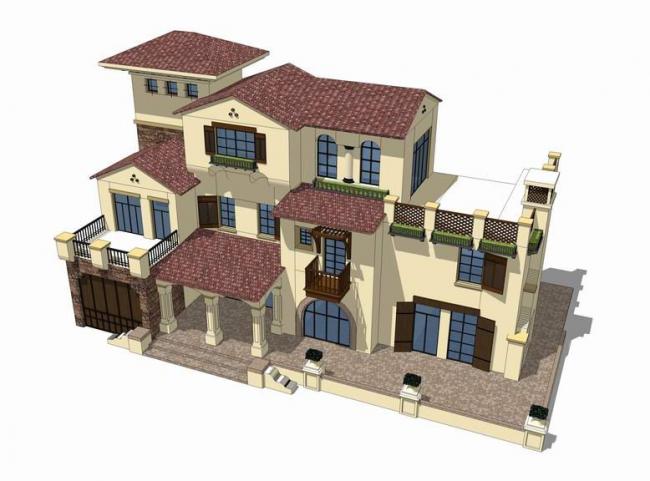Sketchup Villa Model | Single Family Villa, Spanish Style