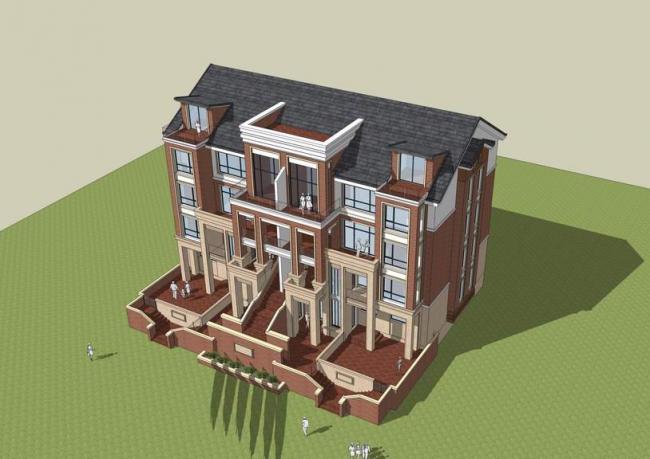 Double-Split Villa SketchUp Model in Modern Chinese Style