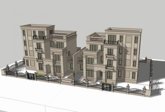 Double Split Villa SketchUp Model | Neoclassical Simplified European Design