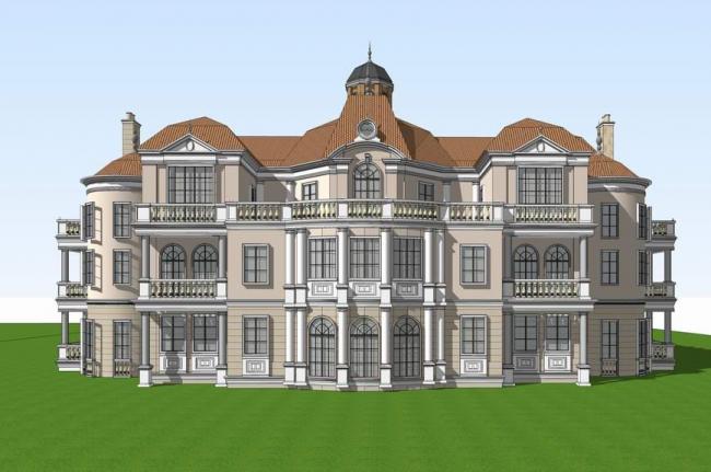 SketchUp Villa Design: Multi-Story French Classical Solo Villa and Clubhouse
