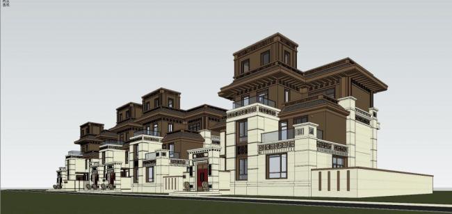 SketchUp Villa Model: Chinese-Style Row Houses in Residential Architecture