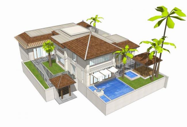 SketchUp Villa Model: European, Spanish, and Mediterranean Solo Villa Design