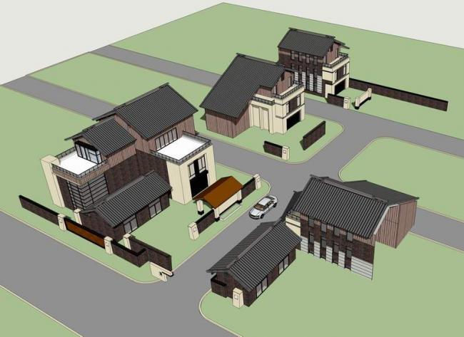 SketchUp Villa Model: Solo Villa in Modern Chinese Han Tang Style