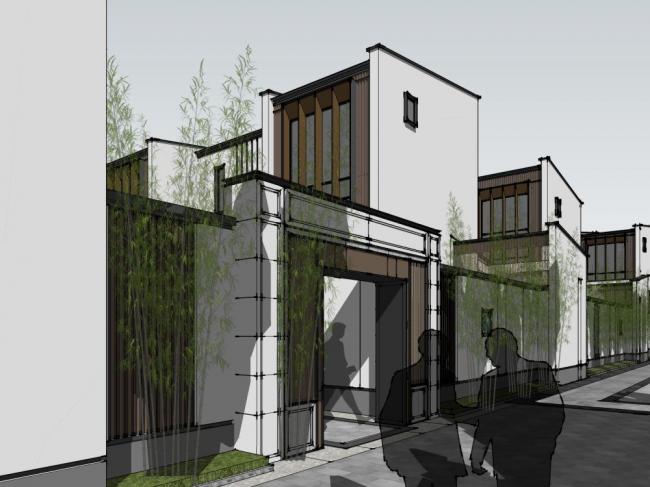 SketchUp Villa Model | Row Houses in New Chinese Style with Oriental Neoclassical Design