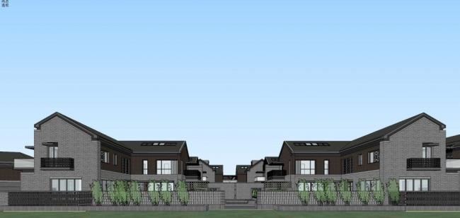SketchUp Villa Model: Modern Row Villas in New Chinese Style