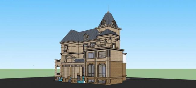 SketchUp Model of a French Luxury Multi-Story Villa