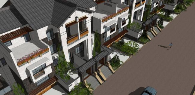 SketchUp Villa Model: Multi-Unit Residential Design in Modern Chinese Style