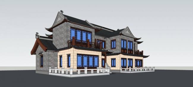 SketchUp Model of a Multi-Story Chinese-Style Residential Villa