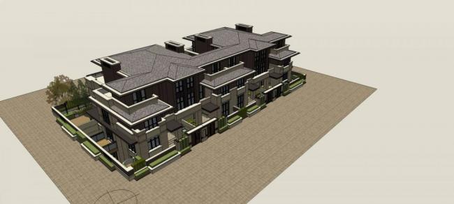 SketchUp Multi-Story Row Villa Model | Classical Grassland-Style Residential Design