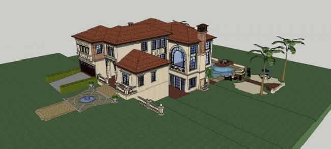 SketchUp Model: Multi-Story Spanish Mountain Villa with European Design
