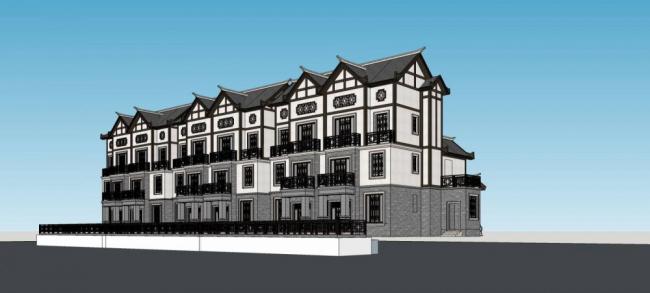 SketchUp Model of a Multi-Story Chinese-Style Residential Townhouse