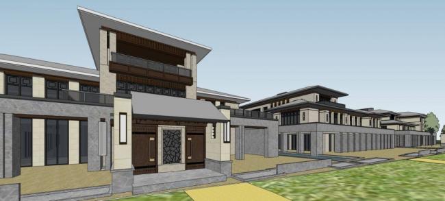 SketchUp Lake Villa Cluster | Chinese-Style Multi-Story Single-Family Homes