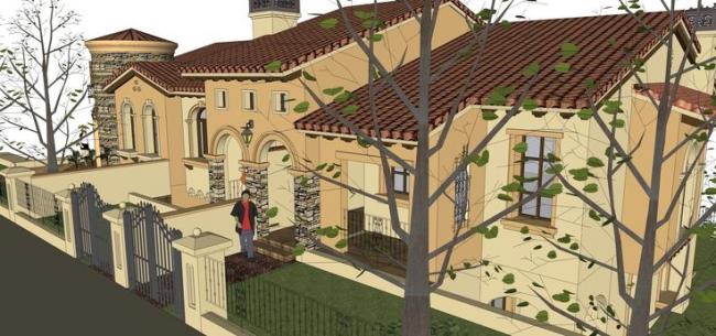 SketchUp Villa Model: Two-Story Twin Tuscan-Style Classical Residence