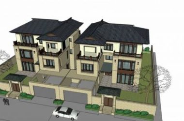 Double Split Multi-Story Villa Model in New Chinese Style | SketchUp Residential Design-BIM WORLD