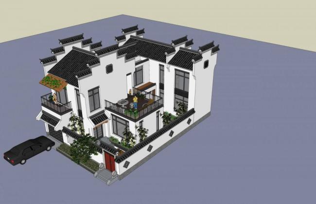 Chinese-Style Solo Villa Model in SketchUp