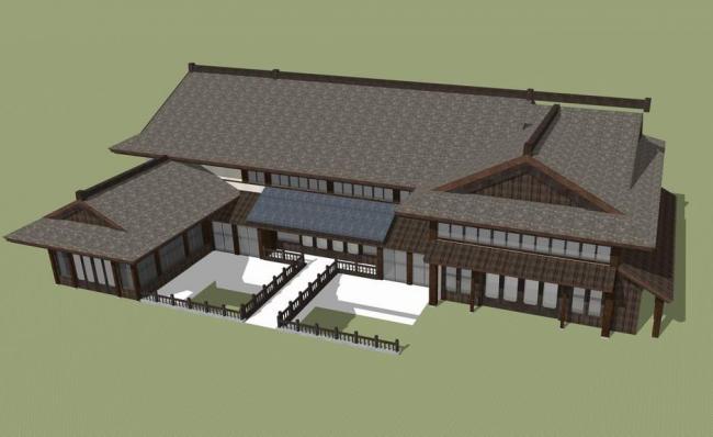 SketchUp Villa Model: Solo Villa, Clubhouse, Grassland and Traditional Chinese Styles