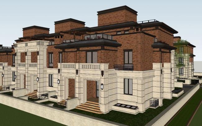 European-Style Multi-Row Villa Model in SketchUp: Classic Design