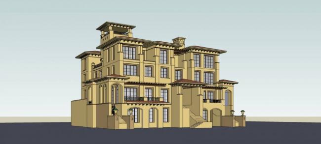 Spanish-Style Mediterranean Stacked Villa Model in SketchUp