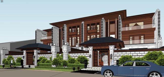 SketchUp Villa Model | Chinese-Inspired Row Villa Design