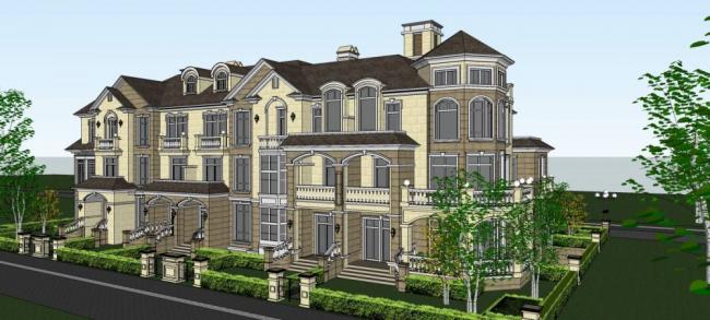SketchUp Villa Models: Five-Piece Villas, Townhouses, and Stacked Villas in North American and European Classical Styles