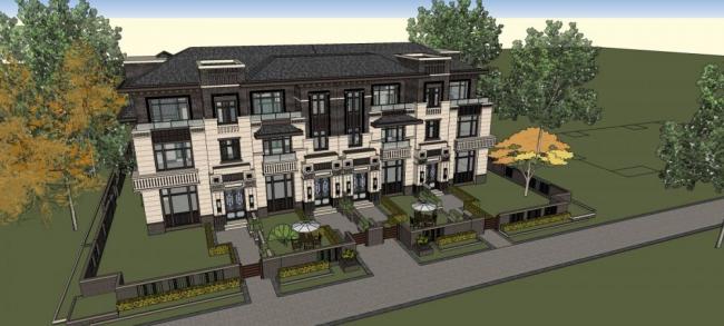 SketchUp Villa Model | Wright-Inspired Chinese Grassland Row Villas