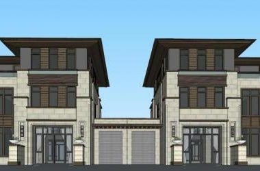 SketchUp Villa Model: Modern Asian Double Split Design-BIM WORLD