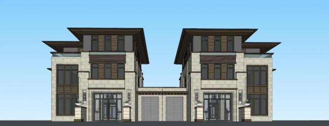 SketchUp Villa Model: Modern Asian Double Split Design