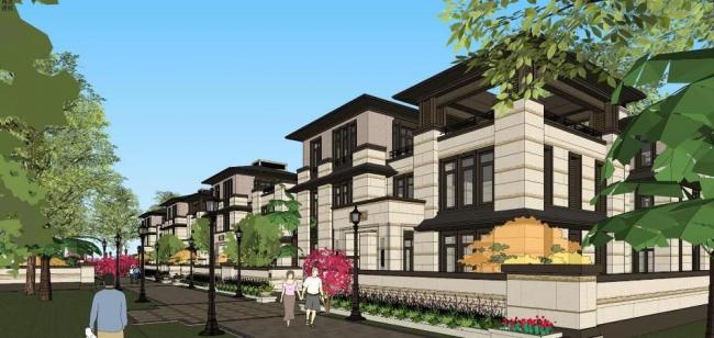 SketchUp Villa Model: New Asian-Inspired Double Cluster Design