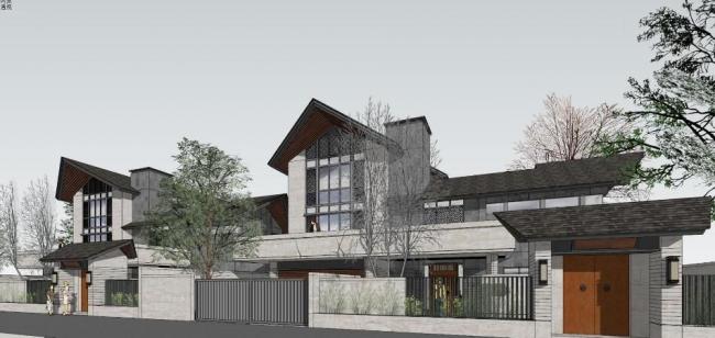 Double-Slope Chinese-Style Villa Model in SketchUp | Modern Double Split Design