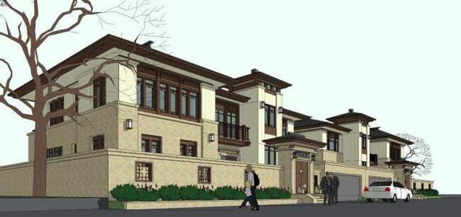 SketchUp Villa Model: Fude Gate Double-Split Chinese-Style Residence