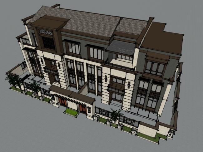 Double-Split Villa SketchUp Model Inspired by Traditional Chinese Design