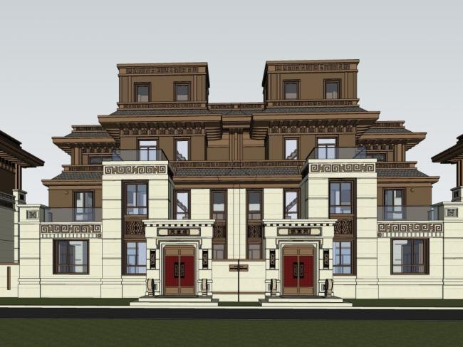 Double Split Villa Sketchup Model in Traditional Chinese Style